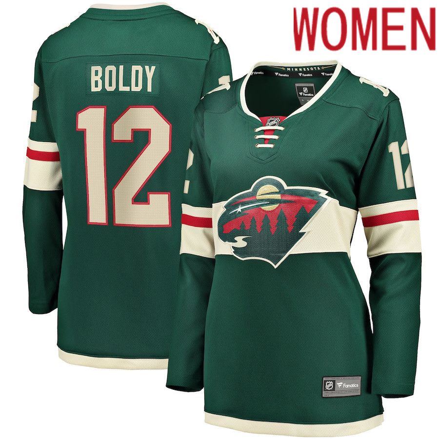 Women Minnesota Wild #12 Matthew Boldy Fanatics Branded Green Home Breakaway Player NHL Jersey